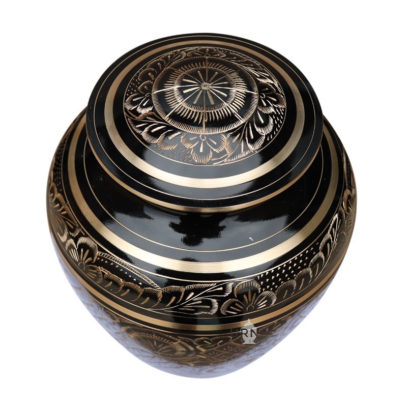 Black & Gold Brass Cremation Urn for Ashes – Elegant Handcrafted Memorial