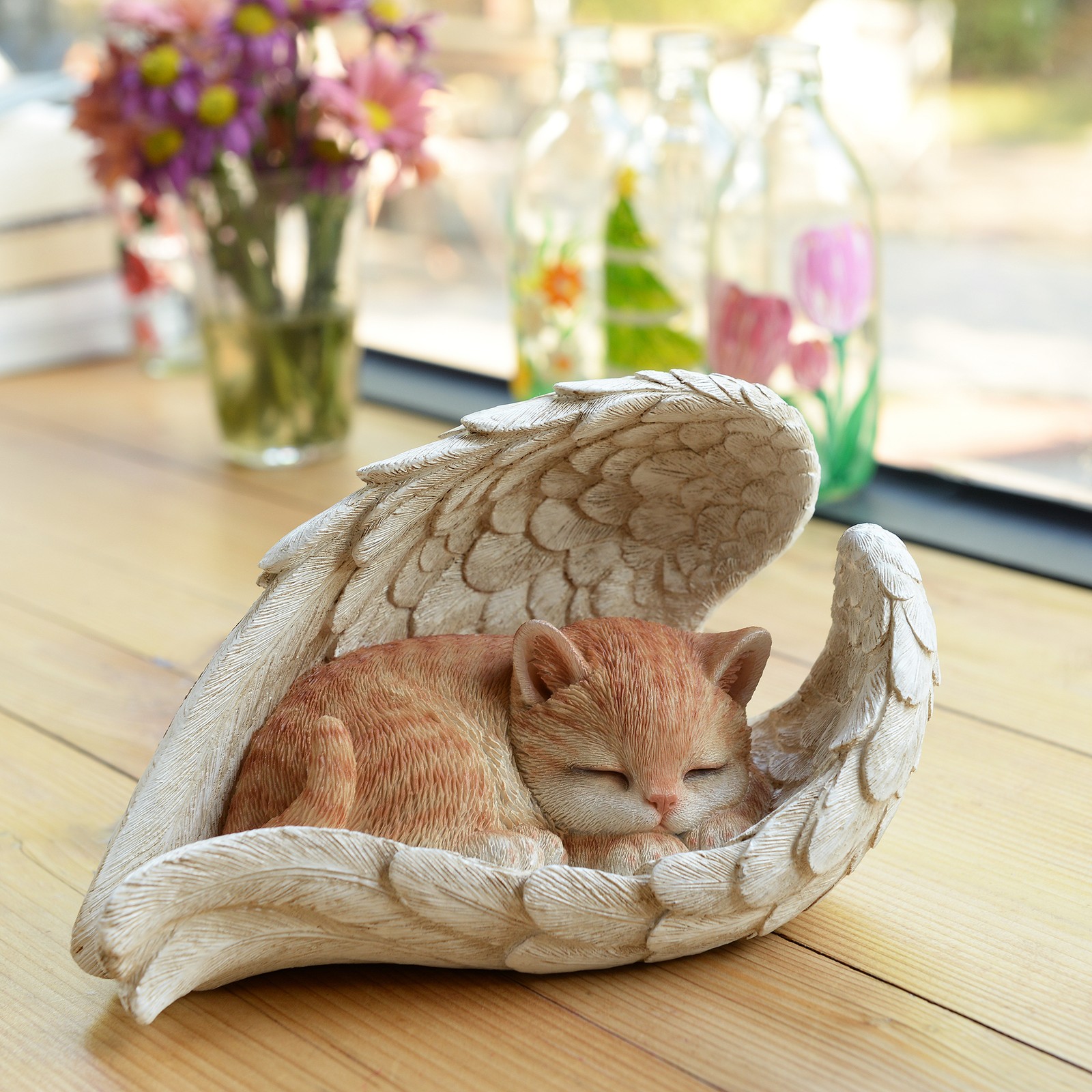 Angel Cat Garden Statue Orange Tabby Sleeping Pet Memorial Bereavement Gift