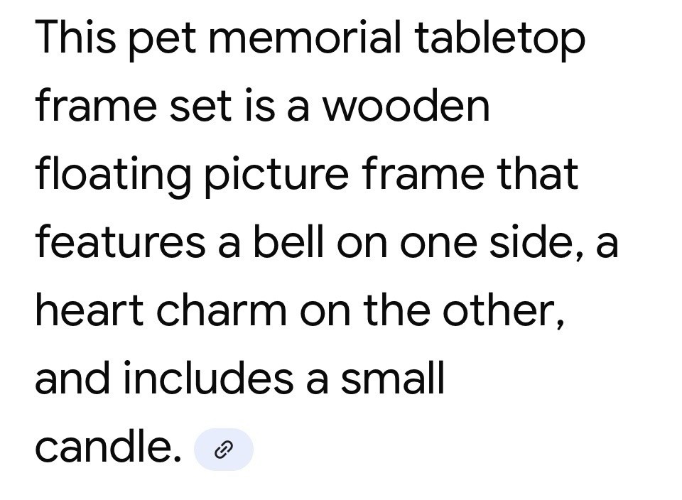Pet Memorial Tabletop Floating/Swivel Frame With Candle, Bell, Charm 11” X 8”
