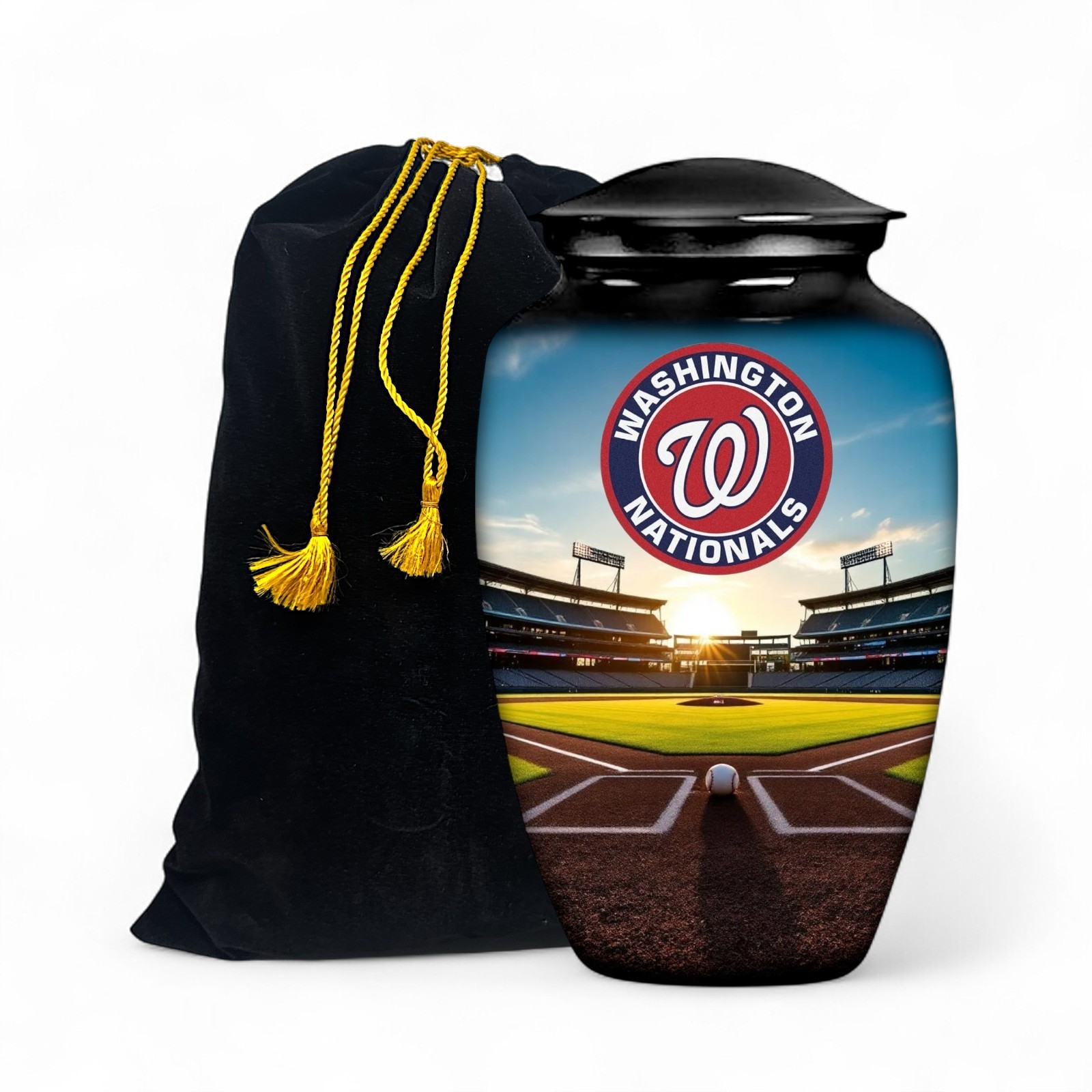 Black Large Baseball Theme Washington Cremation Urn Adult Human Ashes w/Bag