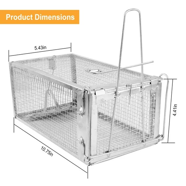 2 Pack Rat Trap Cage Humane Live Rodent Trap Cage Galvanized Iron Mice Mouse Con