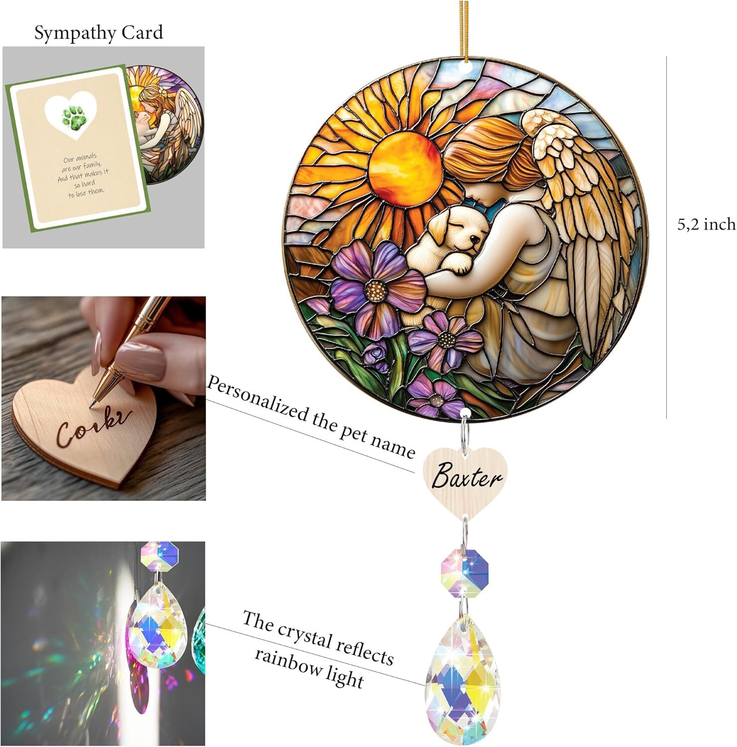 Loss of Dog Sympathy Gift – Personalized Dog Memorial Suncatcher, Pet Loss Cryst