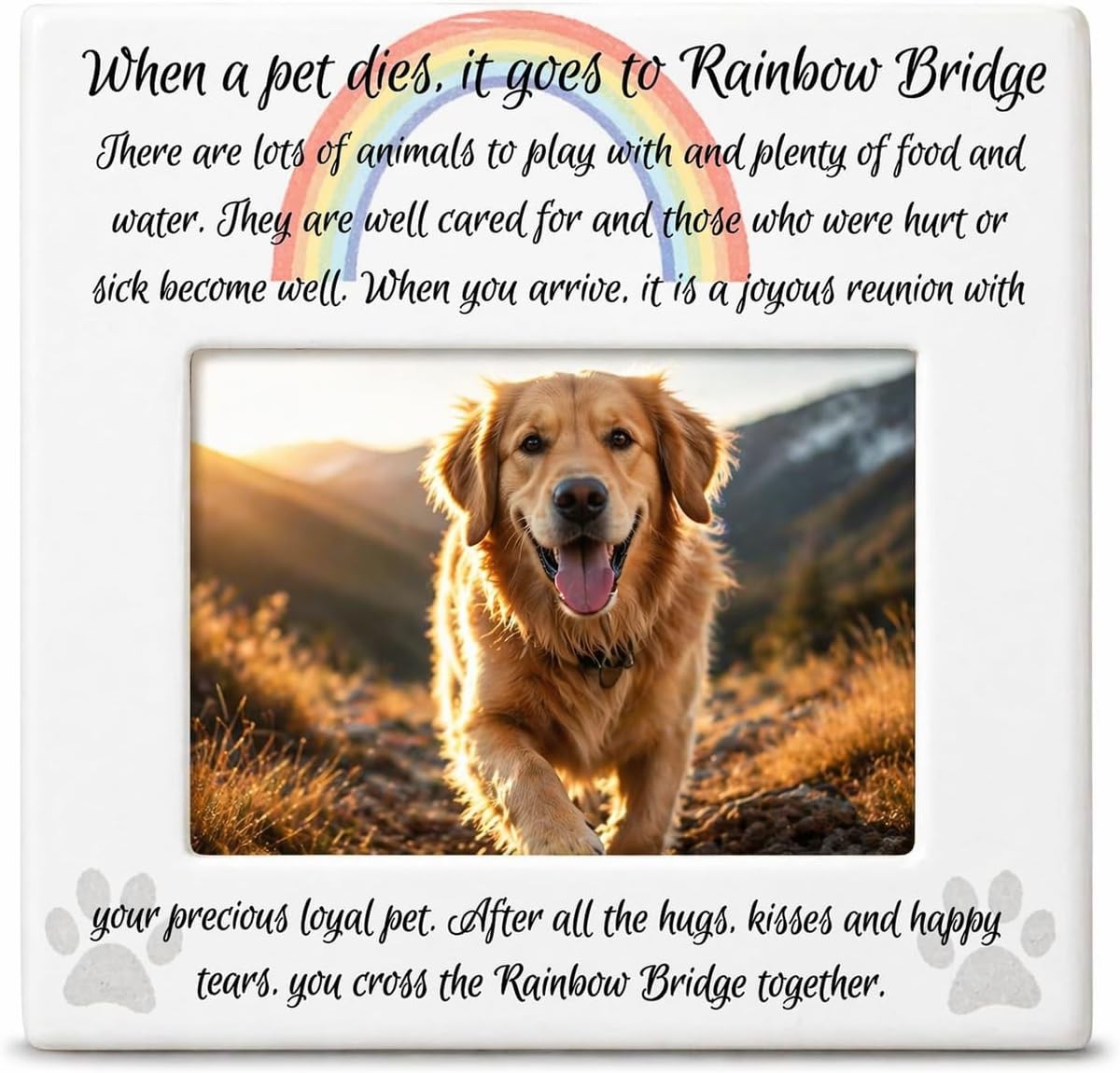 Pet Memorial Picture Frame 4×6 – Rainbow Bridge Poem Frame for Dog or Cat – Pet
