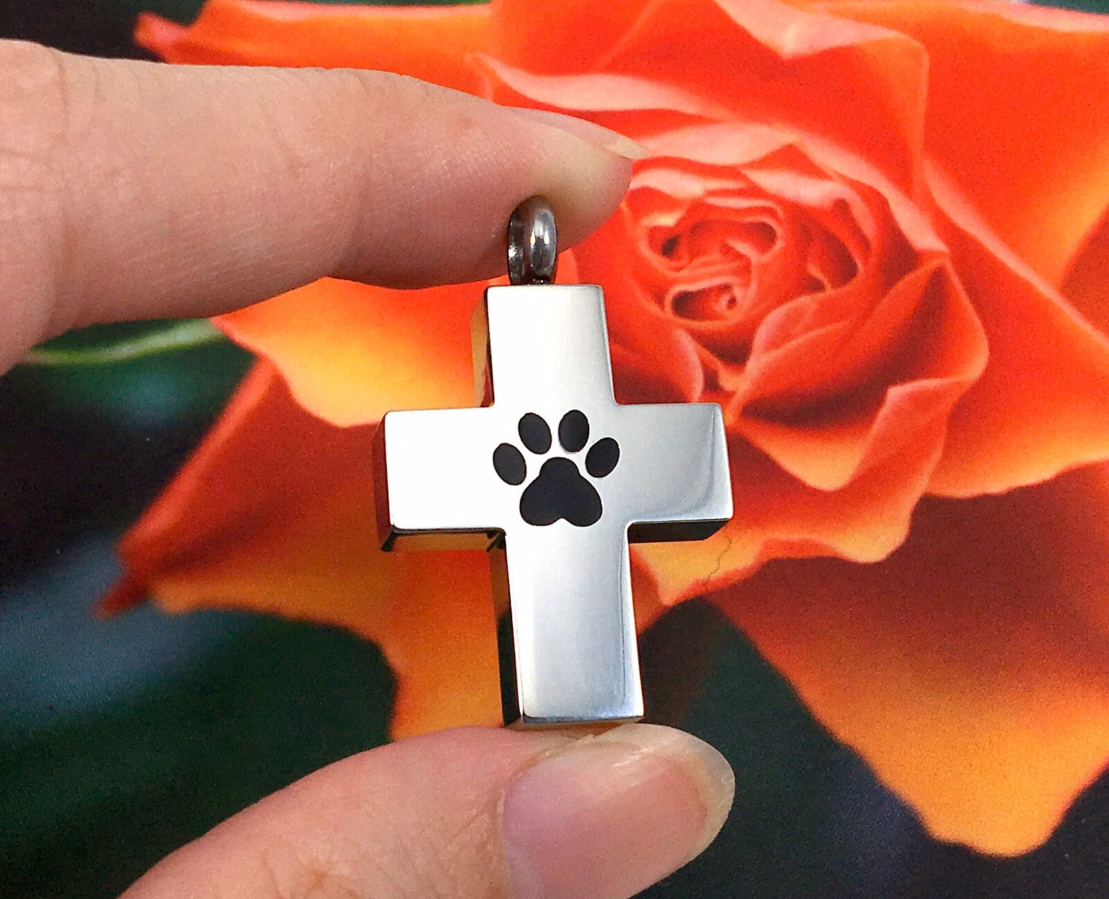 Cross Pet Cremation Necklace Chain Jewelry Pendant Urn Angel Paw Print Dog Cat