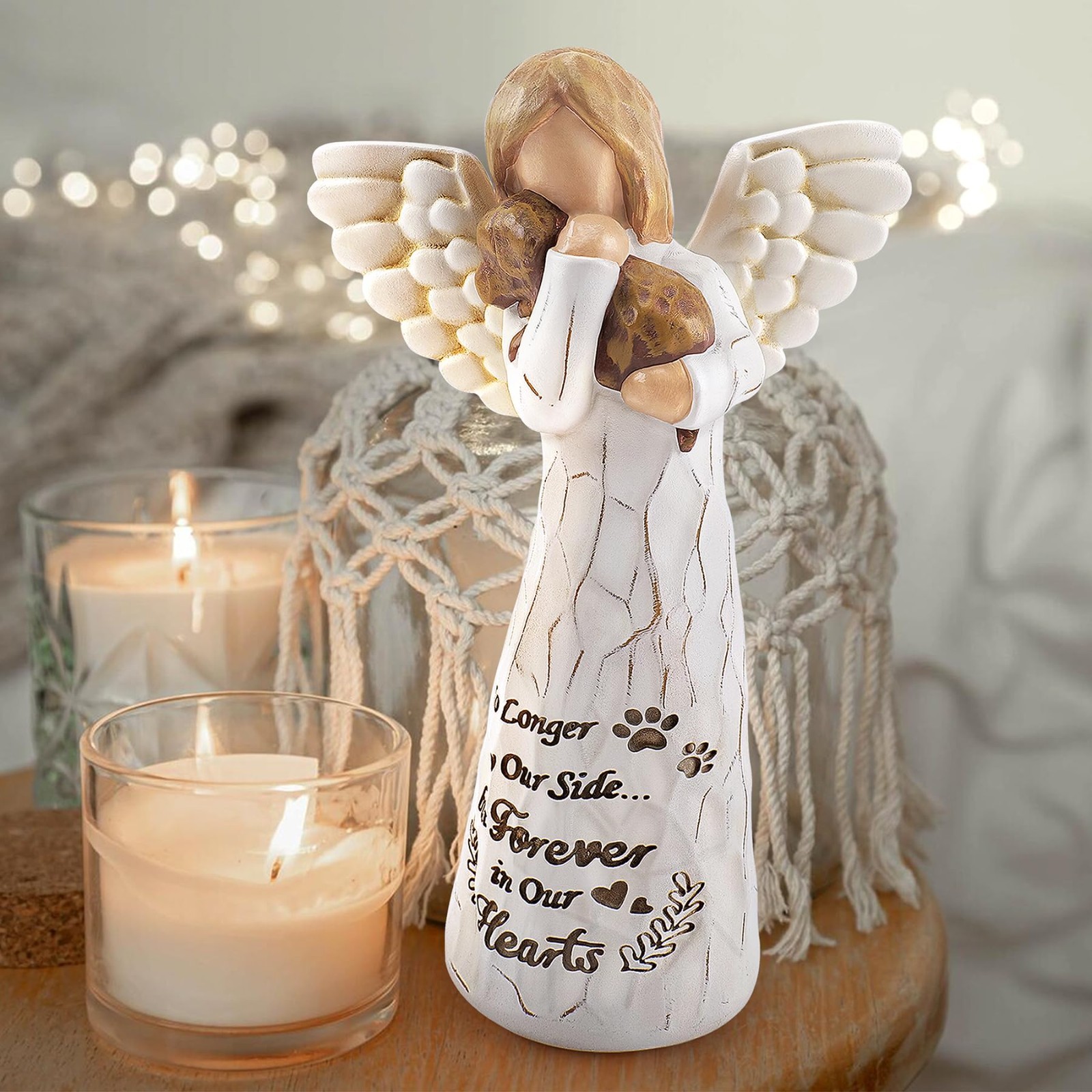 Heartfelt Dog Memorial Gift – Hand-Painted Angel & Dog Statue, Pet Loss Sympathy
