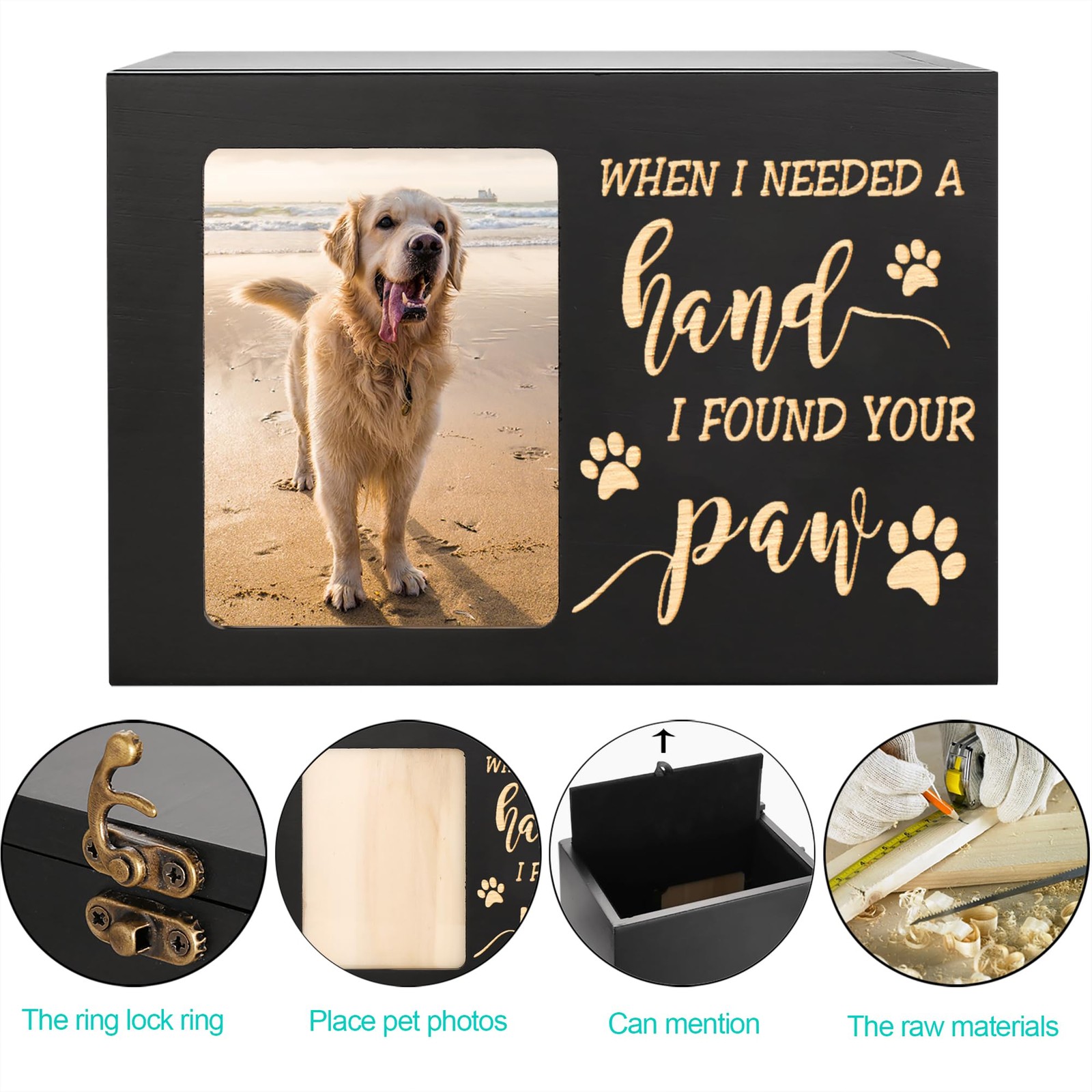 Large Pet Cremation Urn with Photo Frame – Dog Cat Ashes Memorial Box