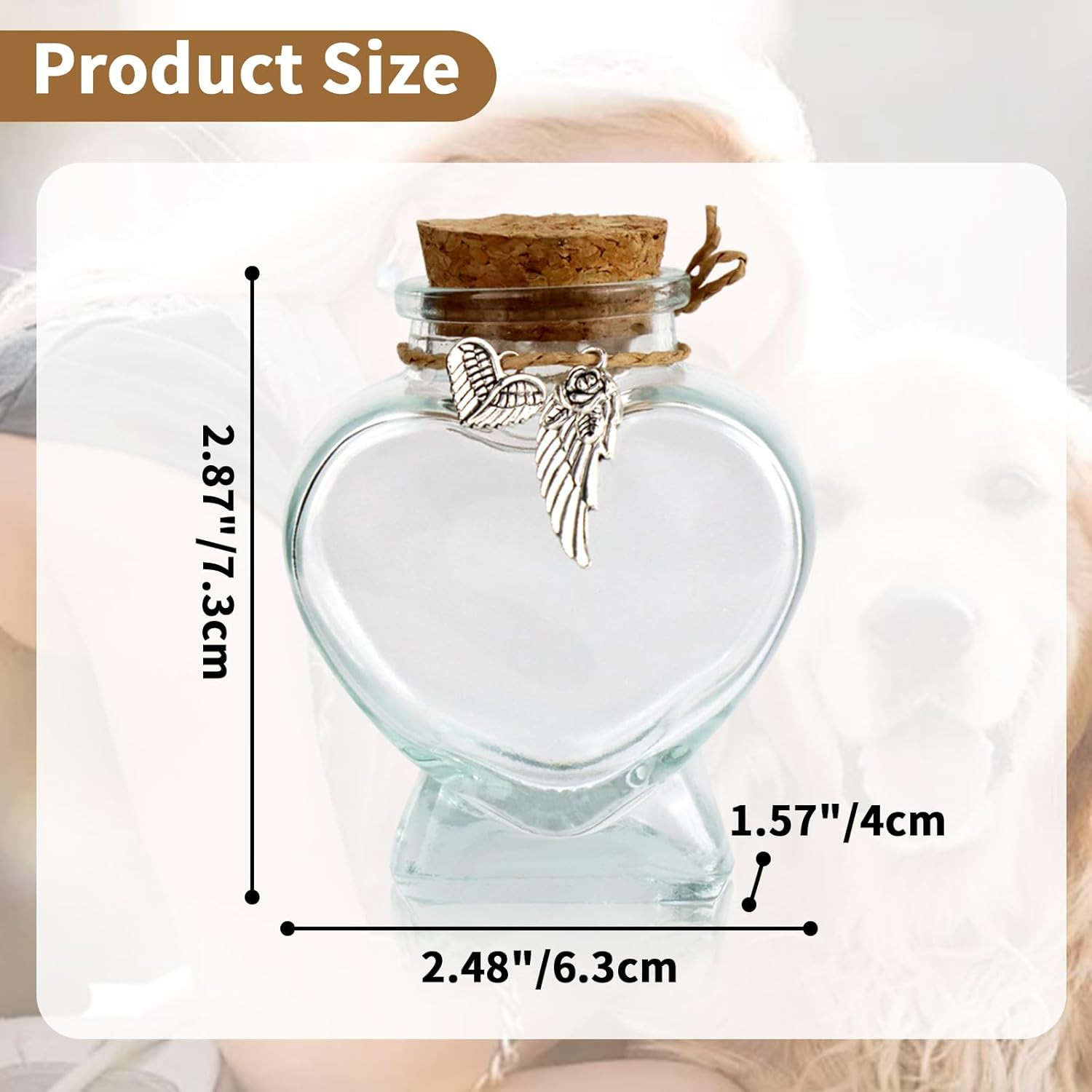 Dog Fur Keepsake Bottle, Pet Hair Memorial Glass with Heart Shape & 2 Silver Acc