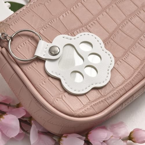 4Pcs Pet Hair Keychain, Paw Print Leather Key Ring White &Pink & Black & Brown