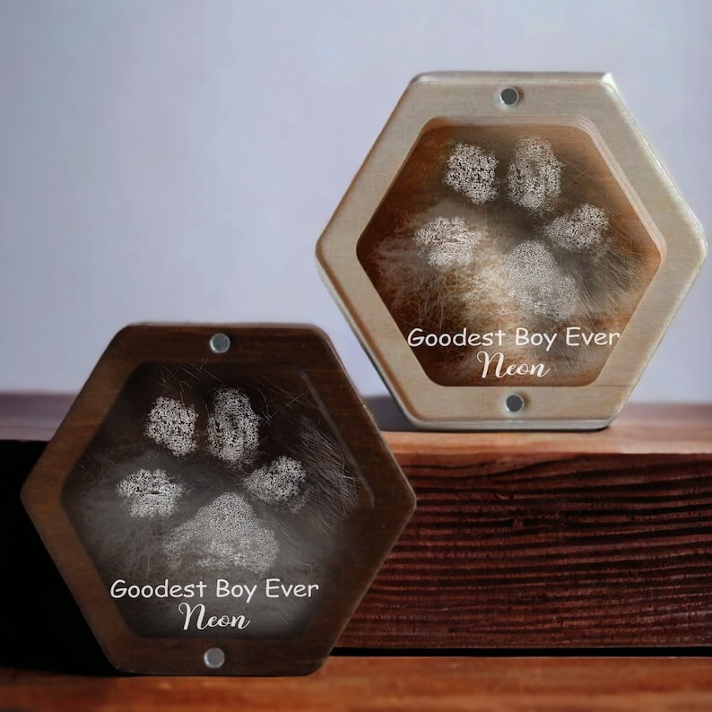 Custom Pet Fur Keepsake, Pet Hair Memorial Gift, Engraved Your Dog Paw Print