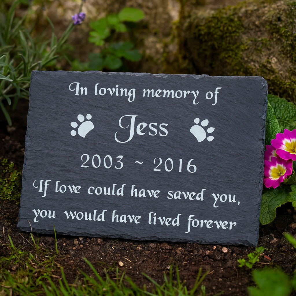 12 x 8″ Engraved Pet Memorial Large Slate Headstone Grave Marker Plaque Cat Dog