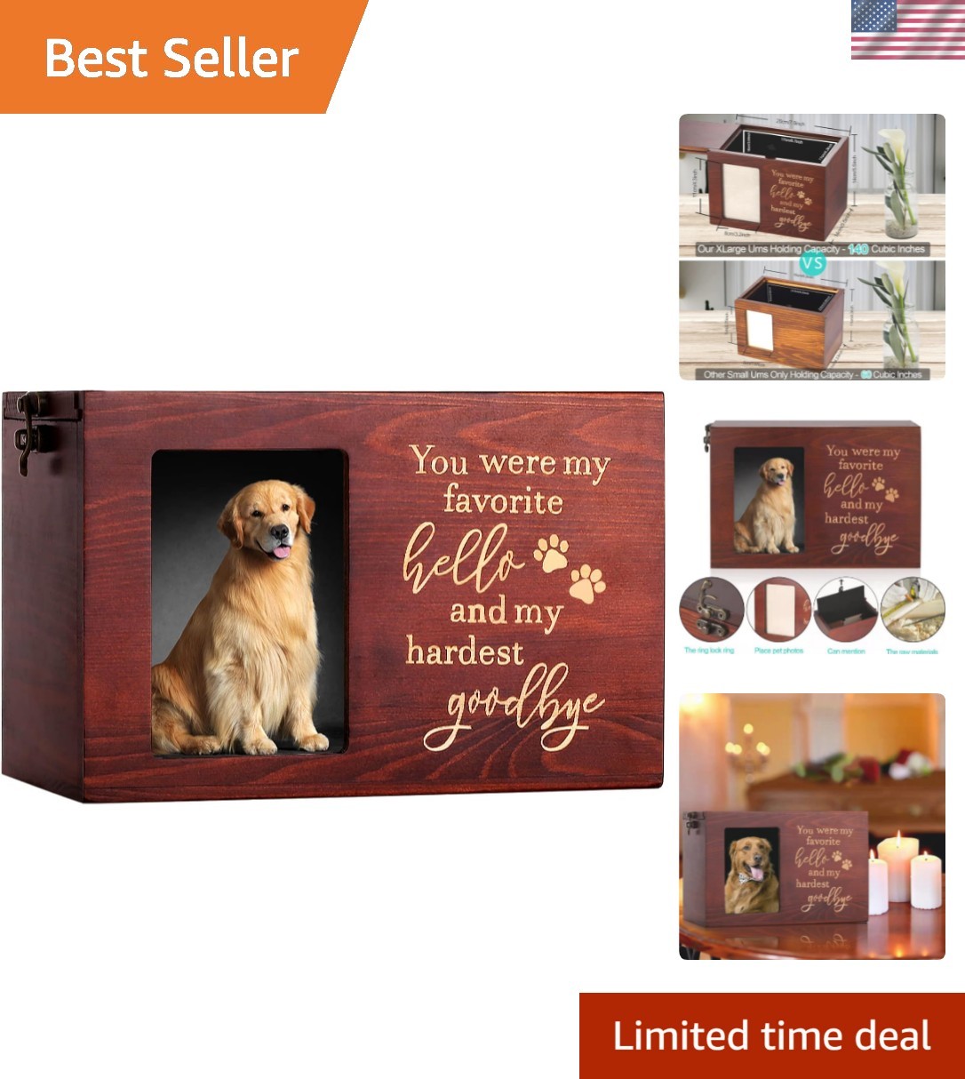 Personalized Ashes Urn for Dogs and Cats – Large Size with Stunning Wood Finish