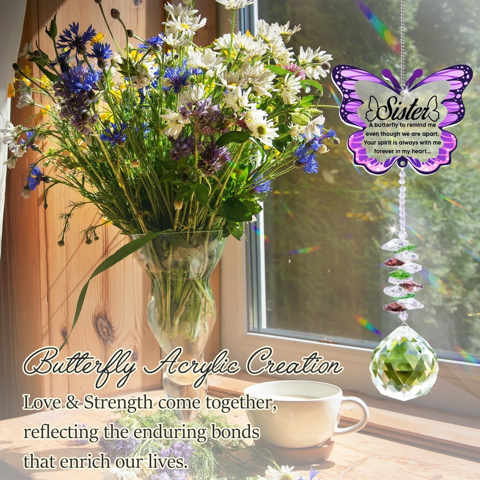 Sympathy Gifts for Loss of Sister, Sister Memorial Crystal Suncatcher Rainbow…