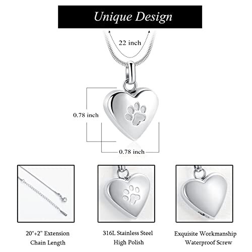 Pet Cremation Jewelry for Ashes Pendant Paw Print Pet Heart Urn Necklace Memo…