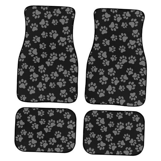 Paw Print Car Floor Mats – Universal Abstract Cat or Dog – Black Grey