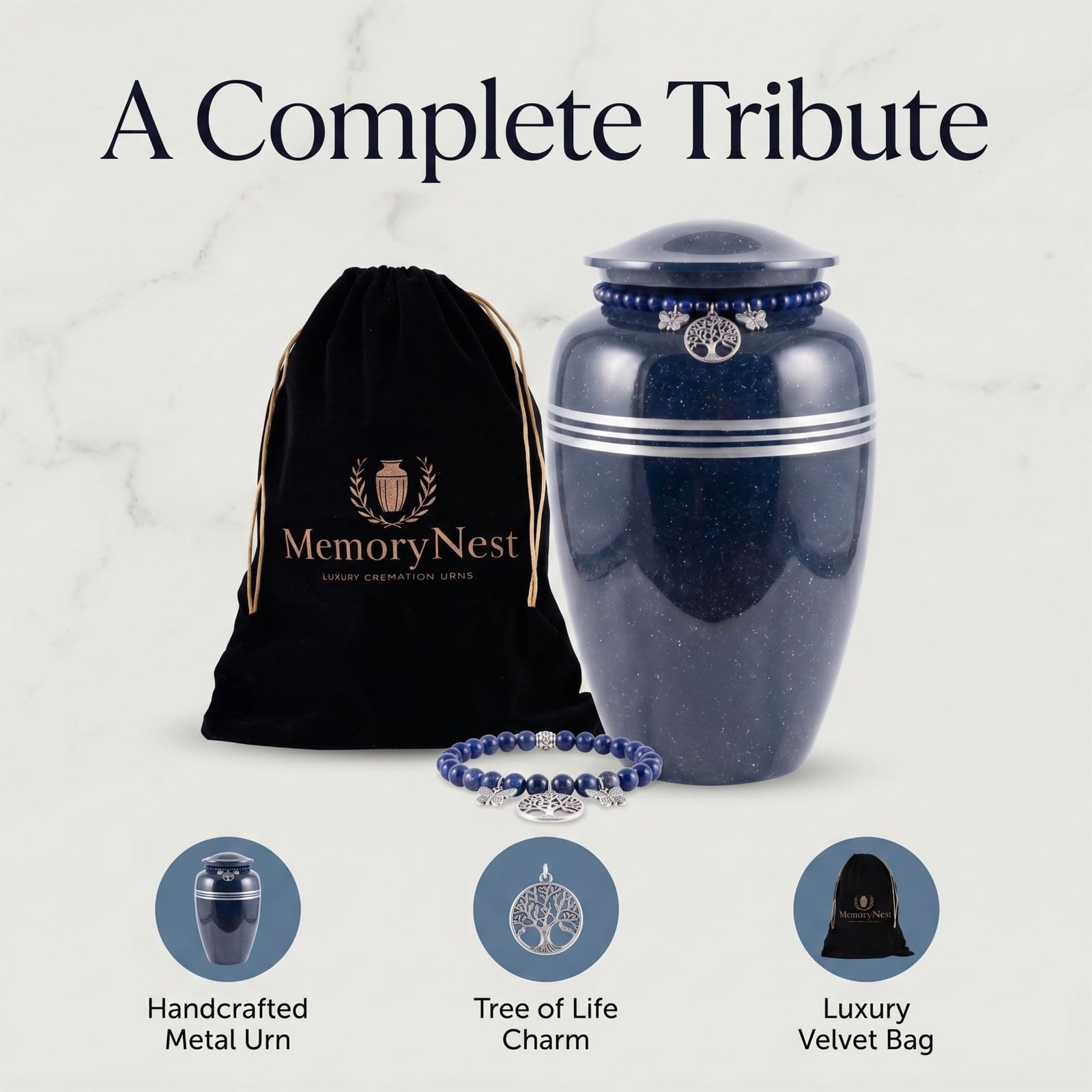 Cremation Urns for Human Ashes Adult Female/Male— Midnight Blue Metal Urn