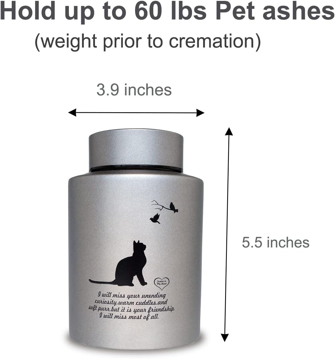 Premium Pet Cremation Urns – Cats Ashes – Up to 60 lbs – Elegant Gray