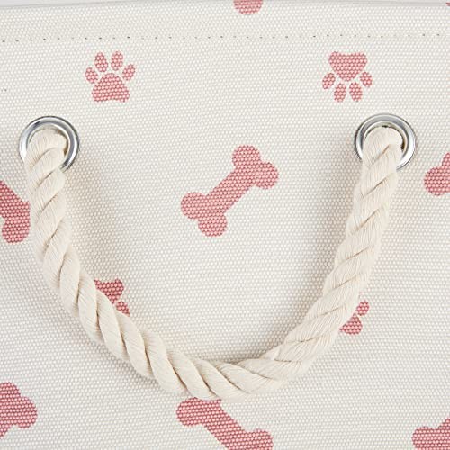 Pet Storage Collection Paw and Bone Print Small Rectangle, 14x8x9″ Rose