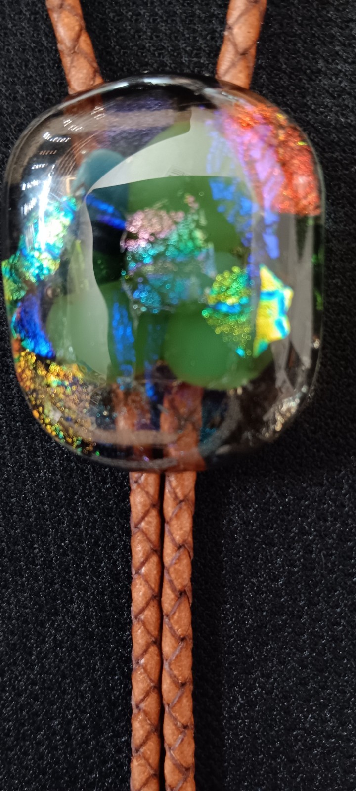 Dichroic Bolo for Pet Cremation Urn | Memorial Bolo | Tan Genuine Leather