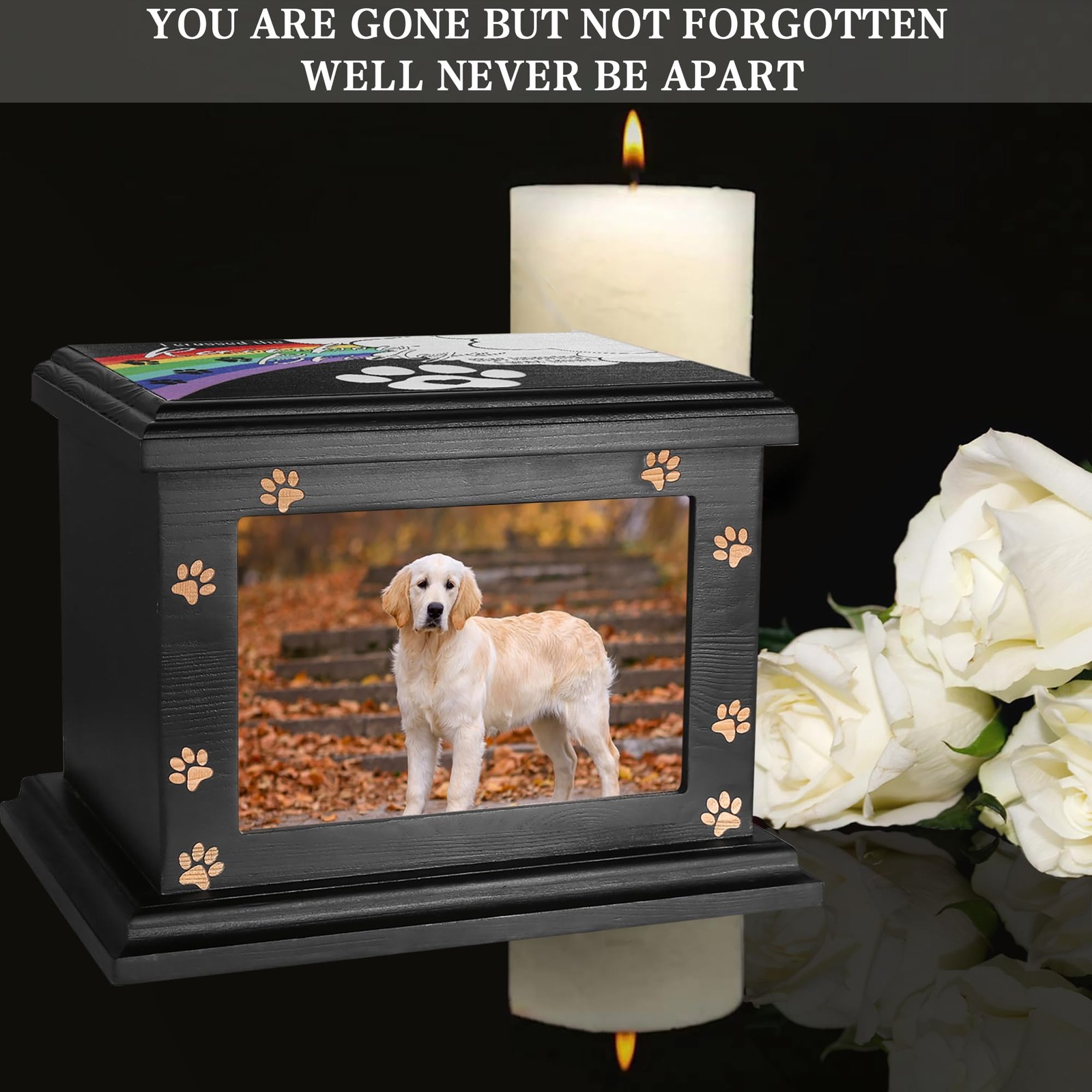 Pet Memorial Urns for Dogs and Cats – Wooden Cremation Urn with Photo Frame