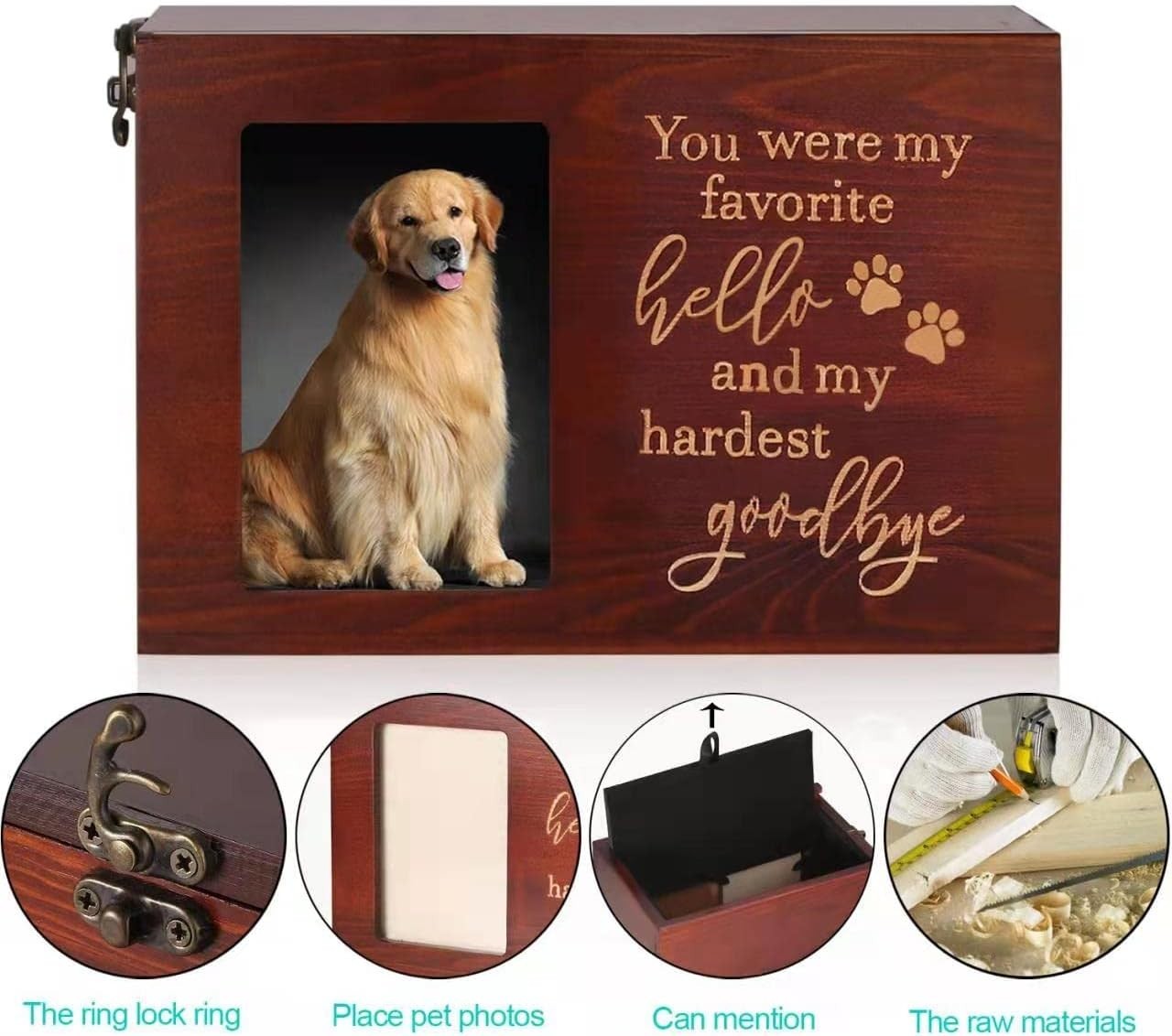 Memorial Urn for Dogs or Cats, Large Pinewood Design with Keepsake Compartment