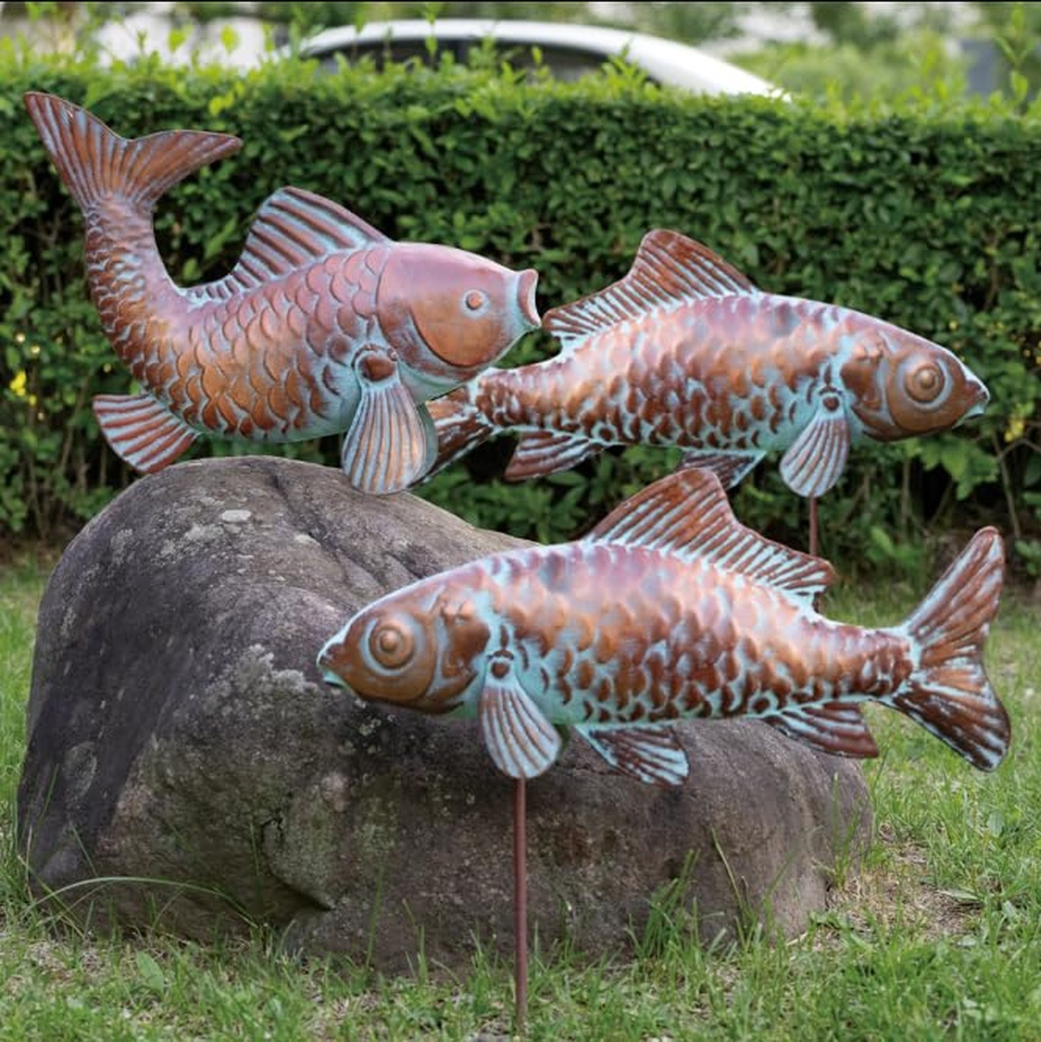 Outdoor Garden Statues Koi Fish Decor for Outside,Large Antique Copper Garden…