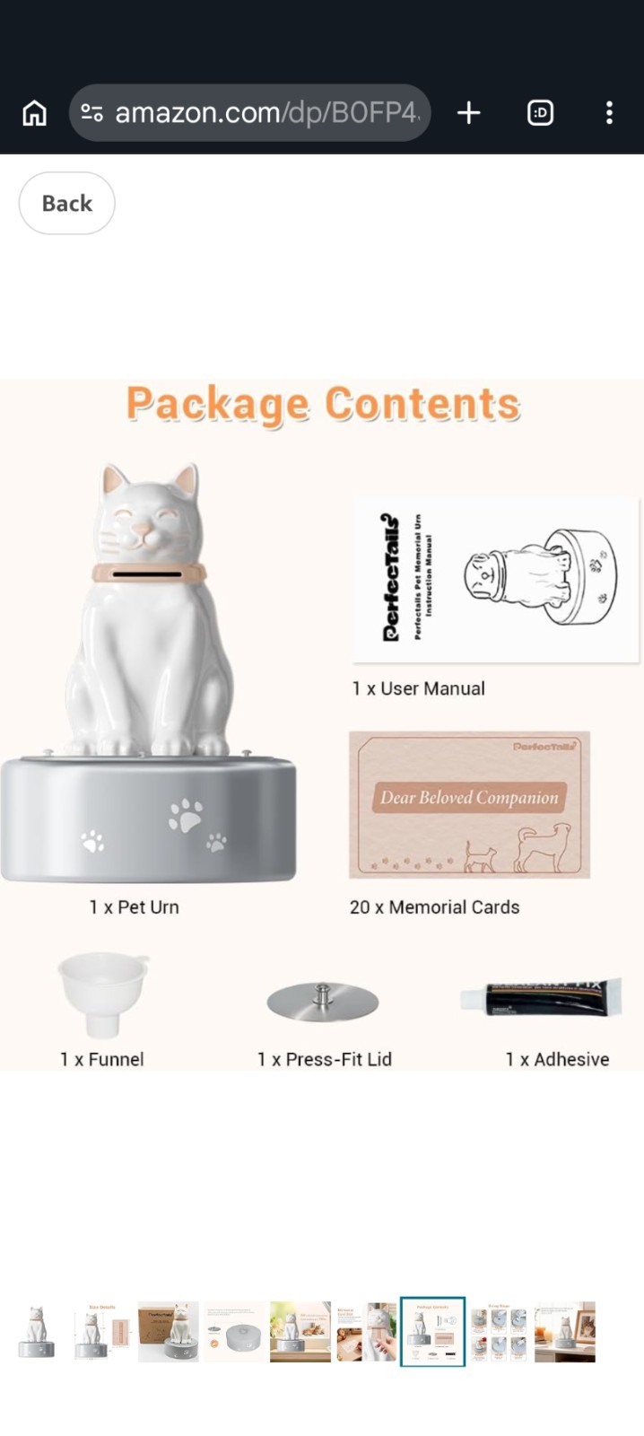 PerfecTails Cat Urn, Large Urns for Ashes, Waterproof Pet White