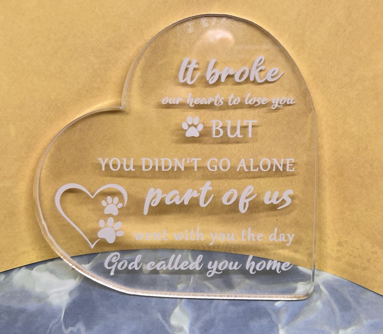 Rainbow Bridge “God Called You Home” Resin Clear Heart Pet Lover We Miss You