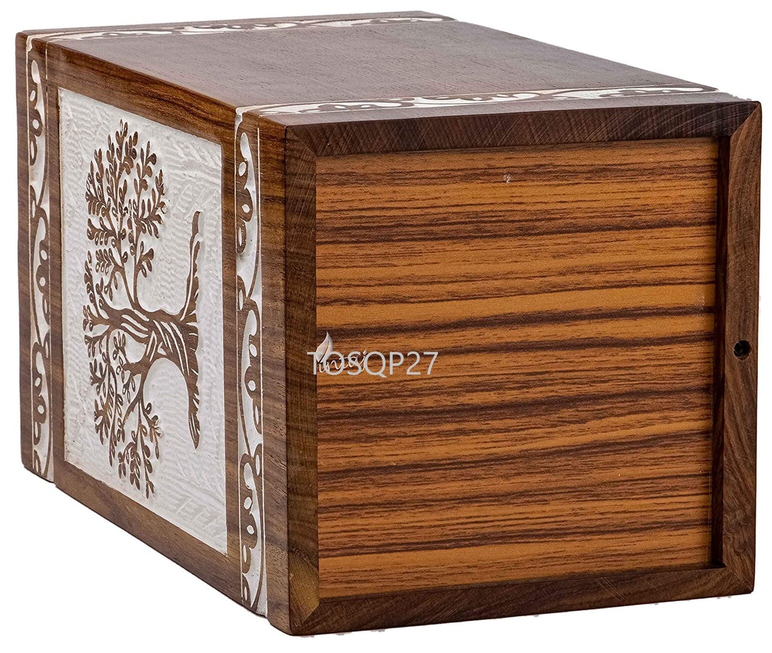 Memorial Funeral Urn Box Pet Dog Cat Ashes Handcrafted Engraved Rose wood Tree