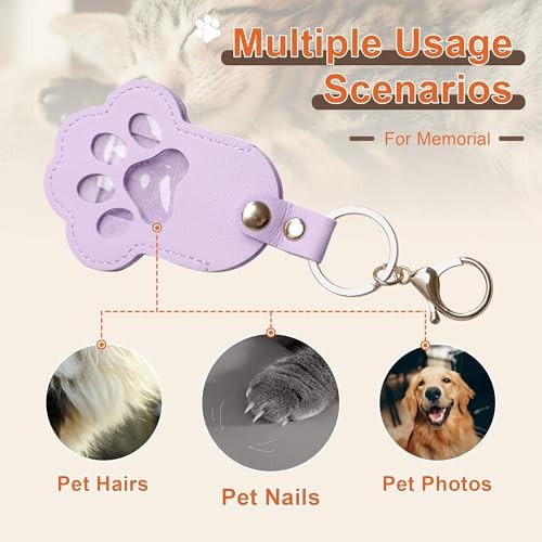 Pet Memorial Keychain Dog Paw Keepsake Photo Holder Purple