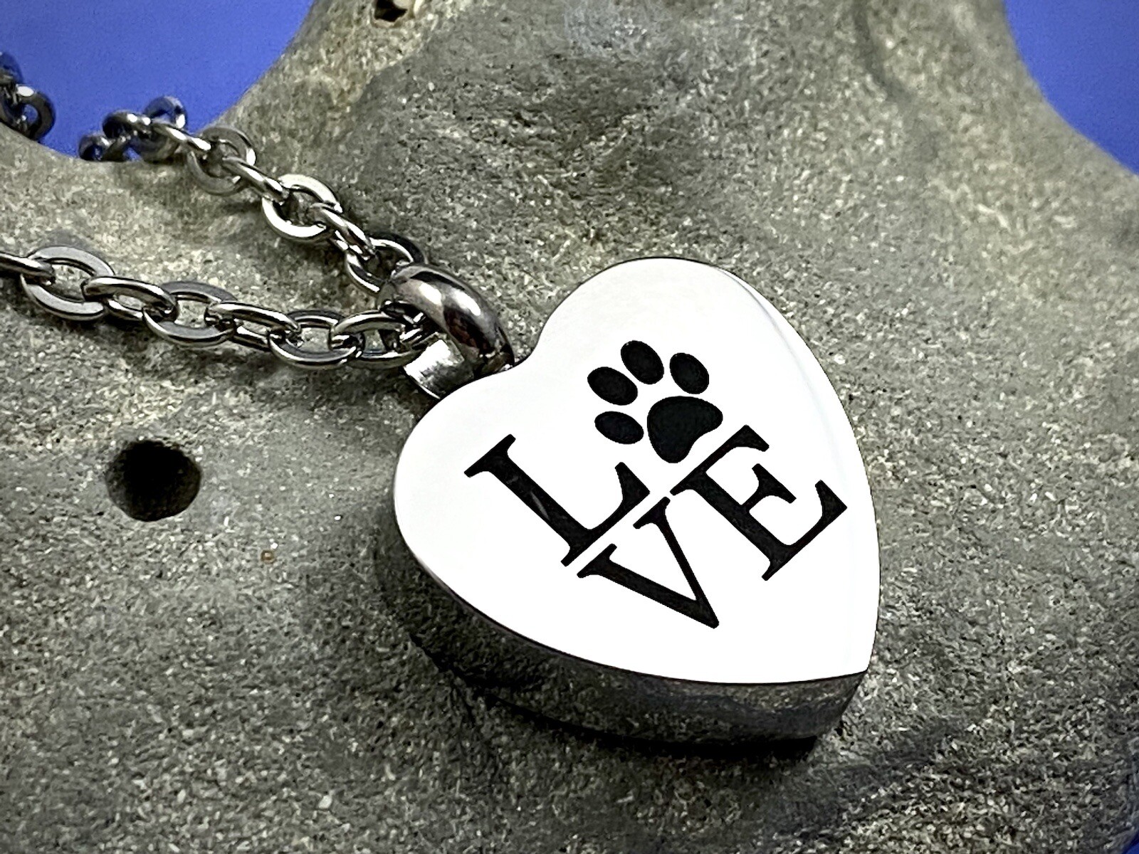 Pet Cremation Necklace Pendant Urn Paw Print LOVE Dog Cat In My Heart Rescued