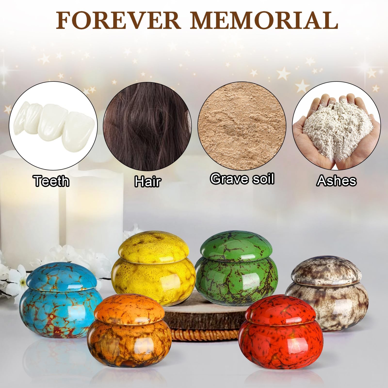 CHONOVO Small Urns for Human Ashes Keepsake Ceramics 6 Pcs, Six Unique Colors