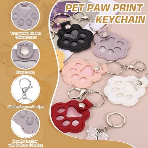 Pet Paw Print Keychain, Leather Pet Fur Storage Hair & Keepsake Pale Purple