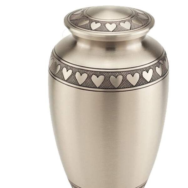 Brass Pewter Heart Engraved Cremation Urn Funeral Burial Jar for Human Ashes