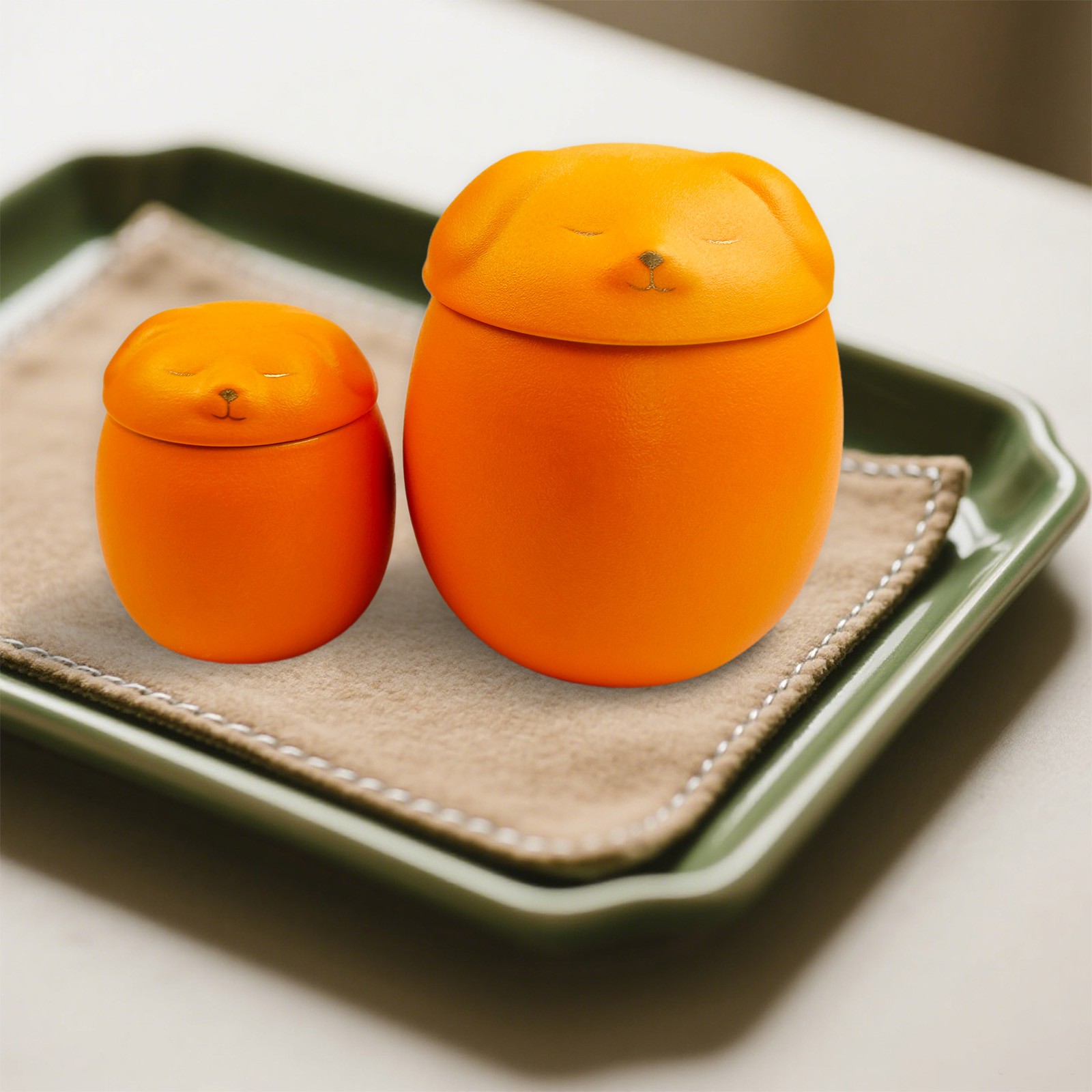 Smiley Dog Shaped Pet Urn For Small Dog And Cat Ashes 3.2×2.9 inches(Orange, M)