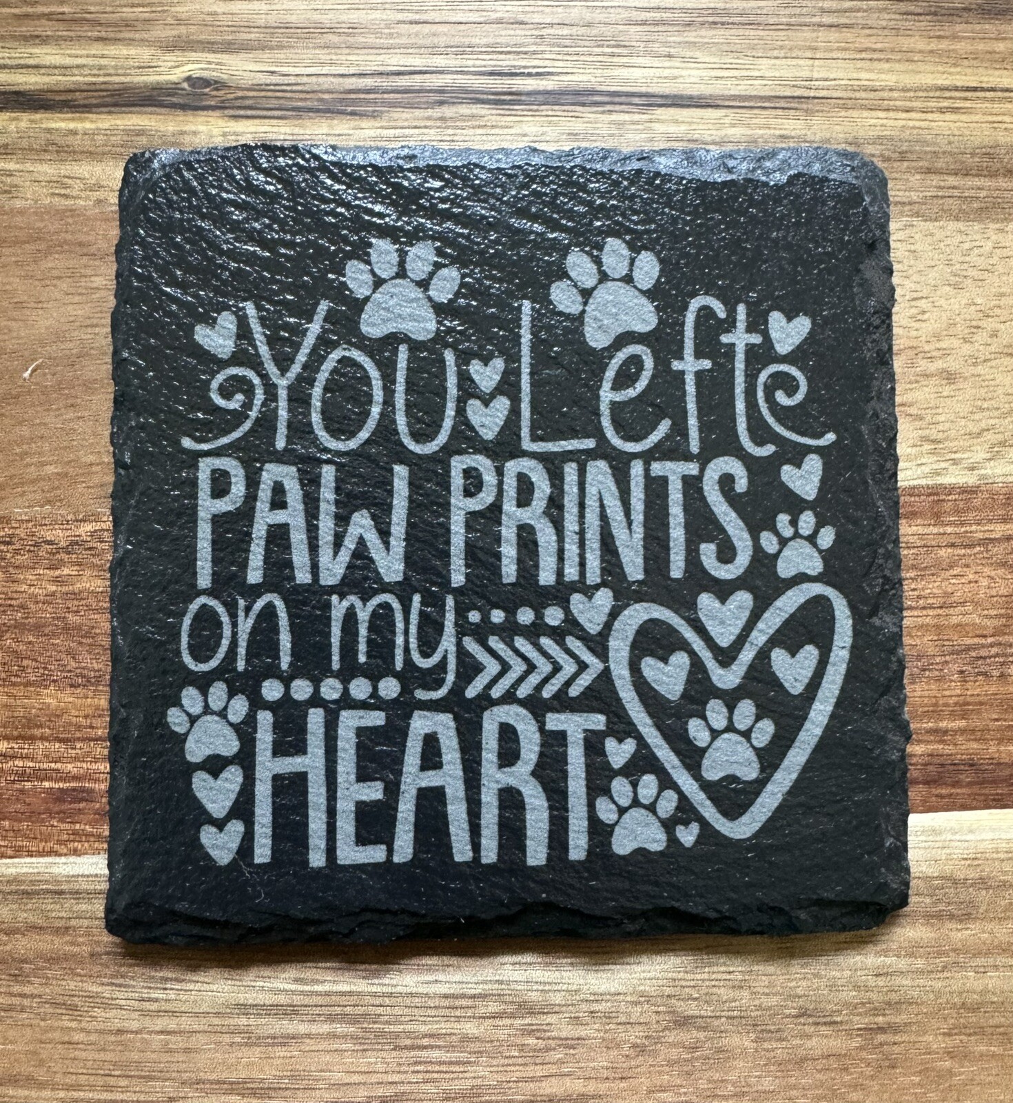 Pet Memorial Mini Slate Engraved You Left Paw Prints On My Heart Plaque Dog