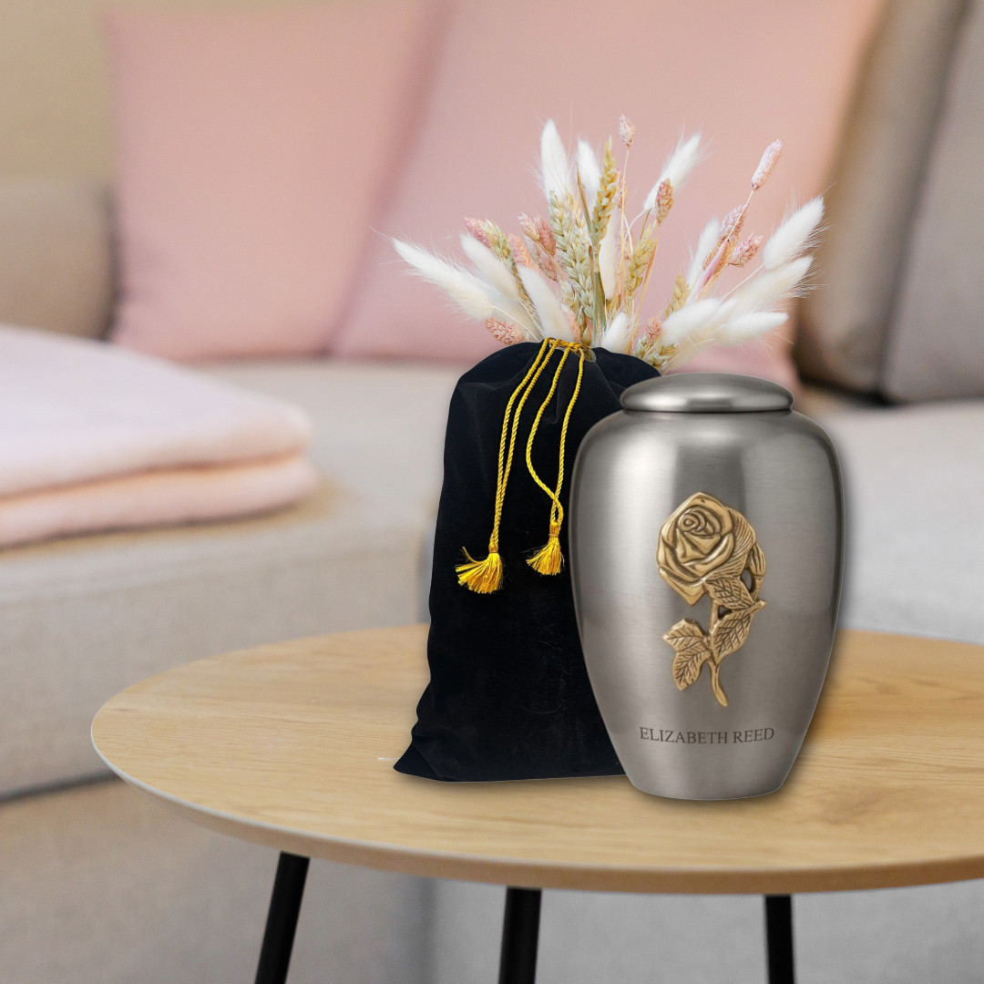 Custom Silver Cremation Urn for Human Ashes – Adult Large 190 Cu/In + Bag