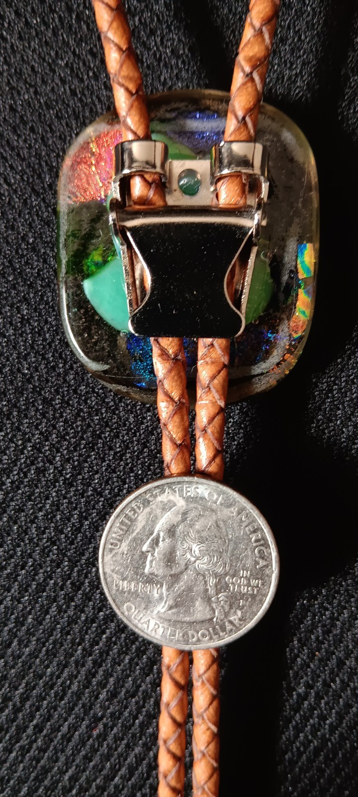 Dichroic Bolo for Pet Cremation Urn | Memorial Bolo | Tan Genuine Leather