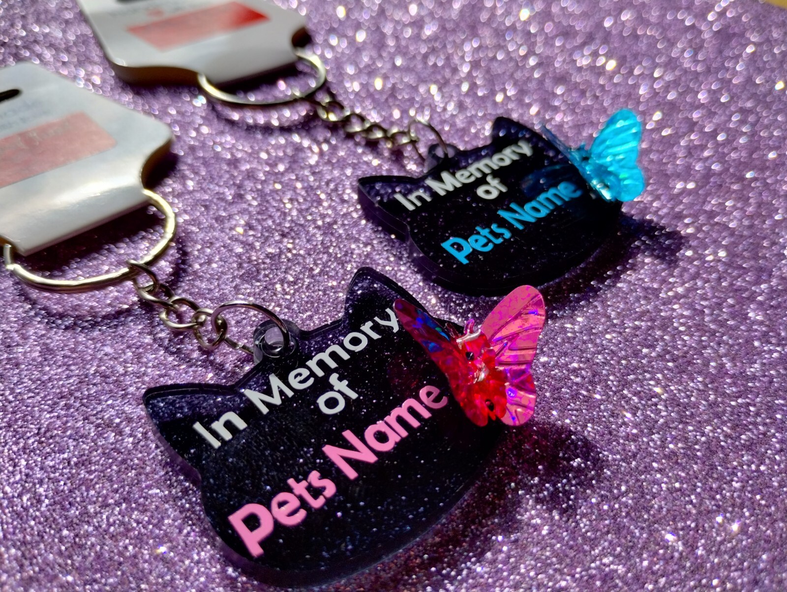 Personalized Cat Memorial Gift Handmade Keychain Butterfly Blue Or Pink