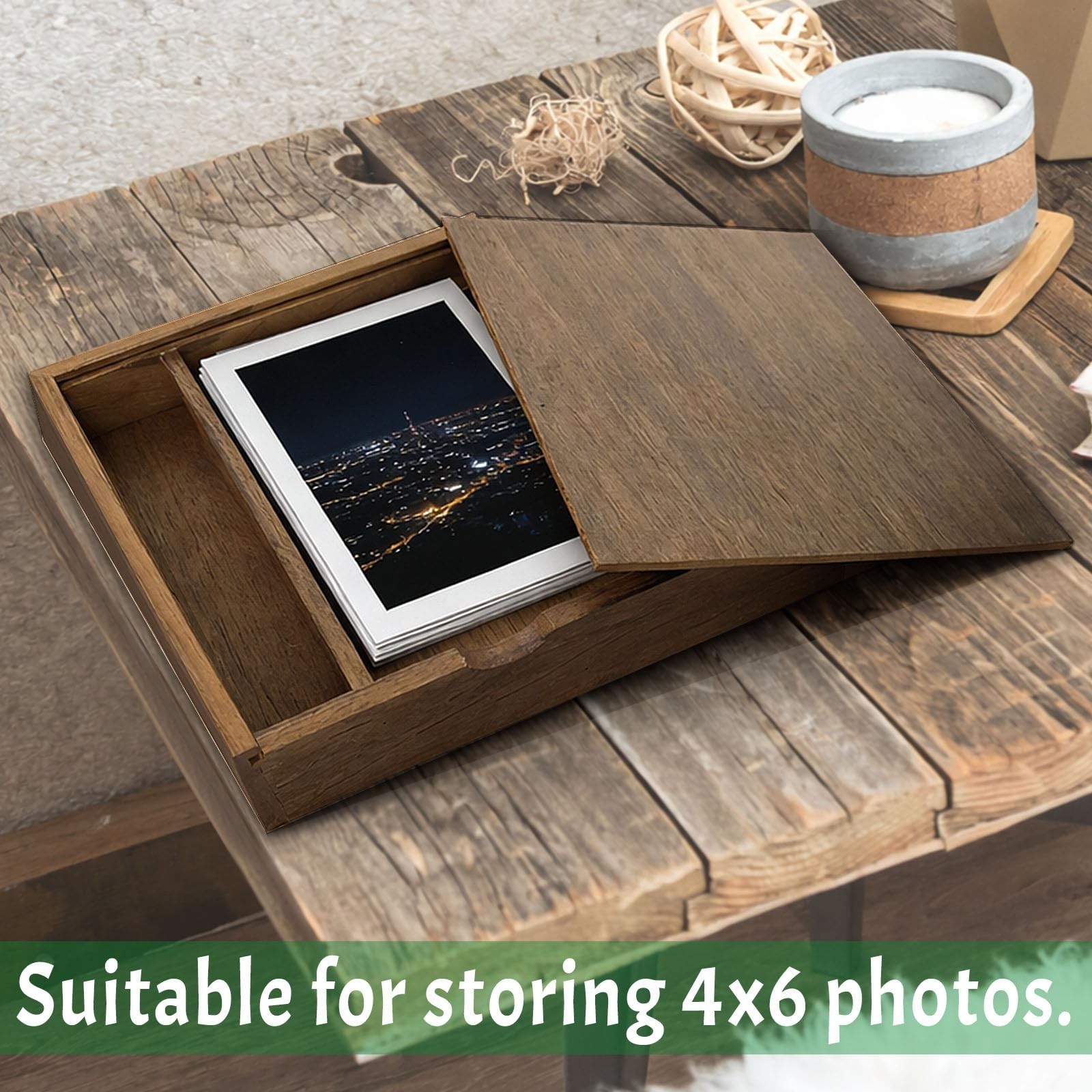 Walnut Wooden 4×6 Photo Box with USB Compartment, Photography Keepsake Storag…