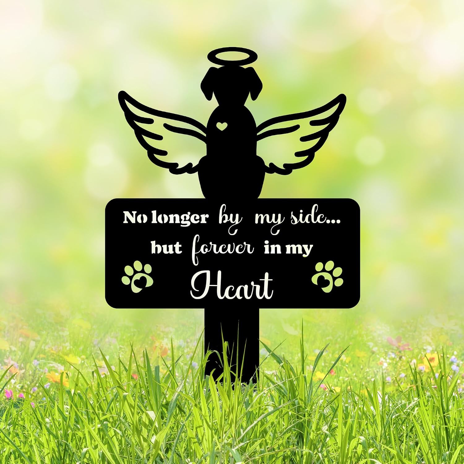 Angel Dog Grave Marker – 12in Memorial Stone with Halo and Paw Prints, Weatherpr