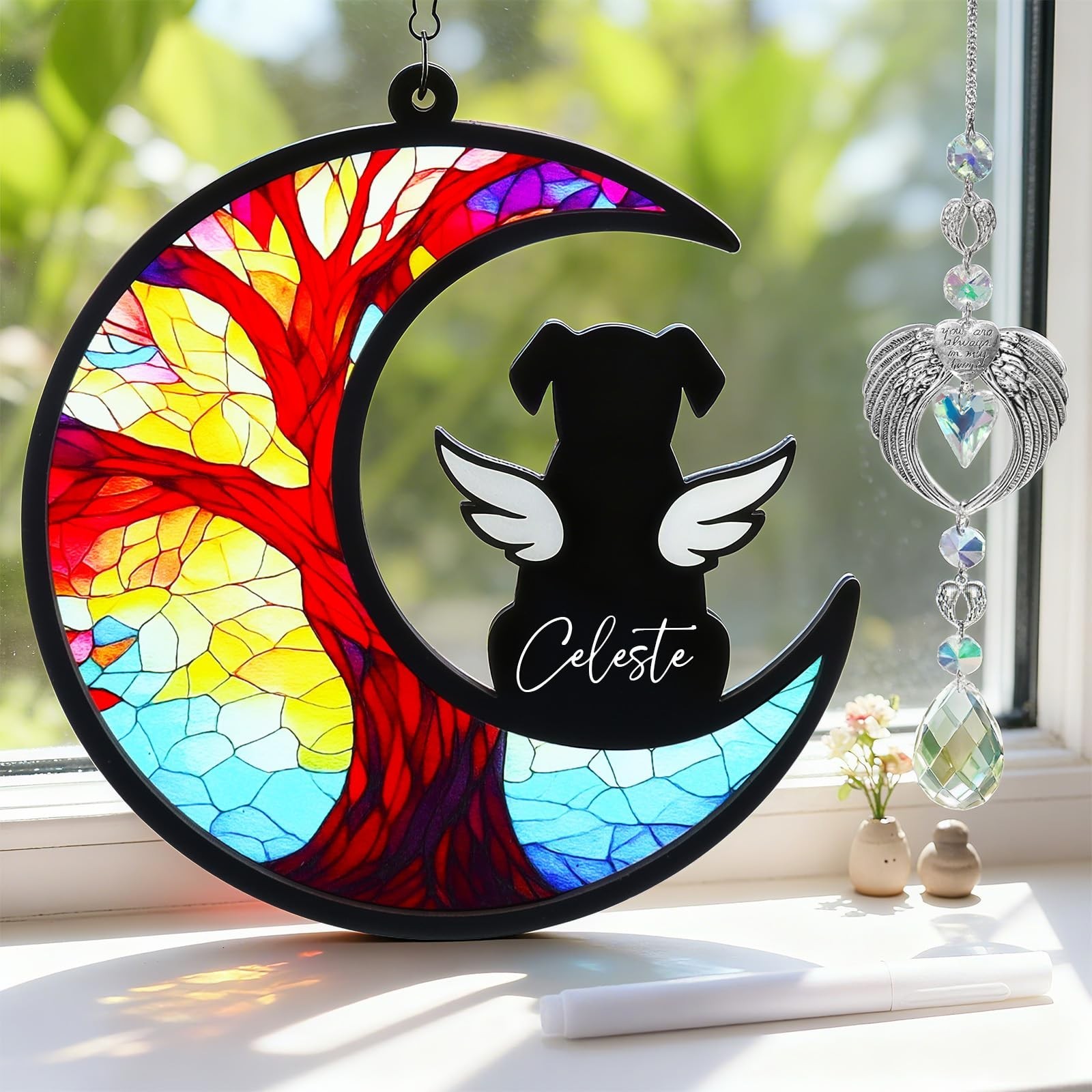 Dog Memorial Gifts – Memorial Suncatcher Set with Acrylic & Crystal Suncatche…