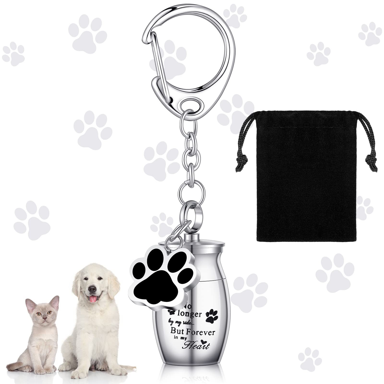 Tudomro Cremation Pet Dog Urns Keychain for Ashes with Storage Bag Silver