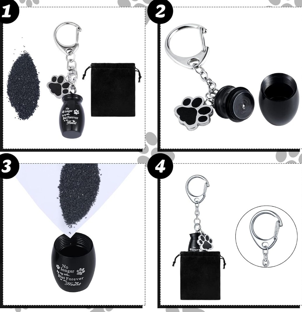 2 Pcs Pet Urns Keychain for Dog Cat Ashes with Storage Bags Cremation Keepsake
