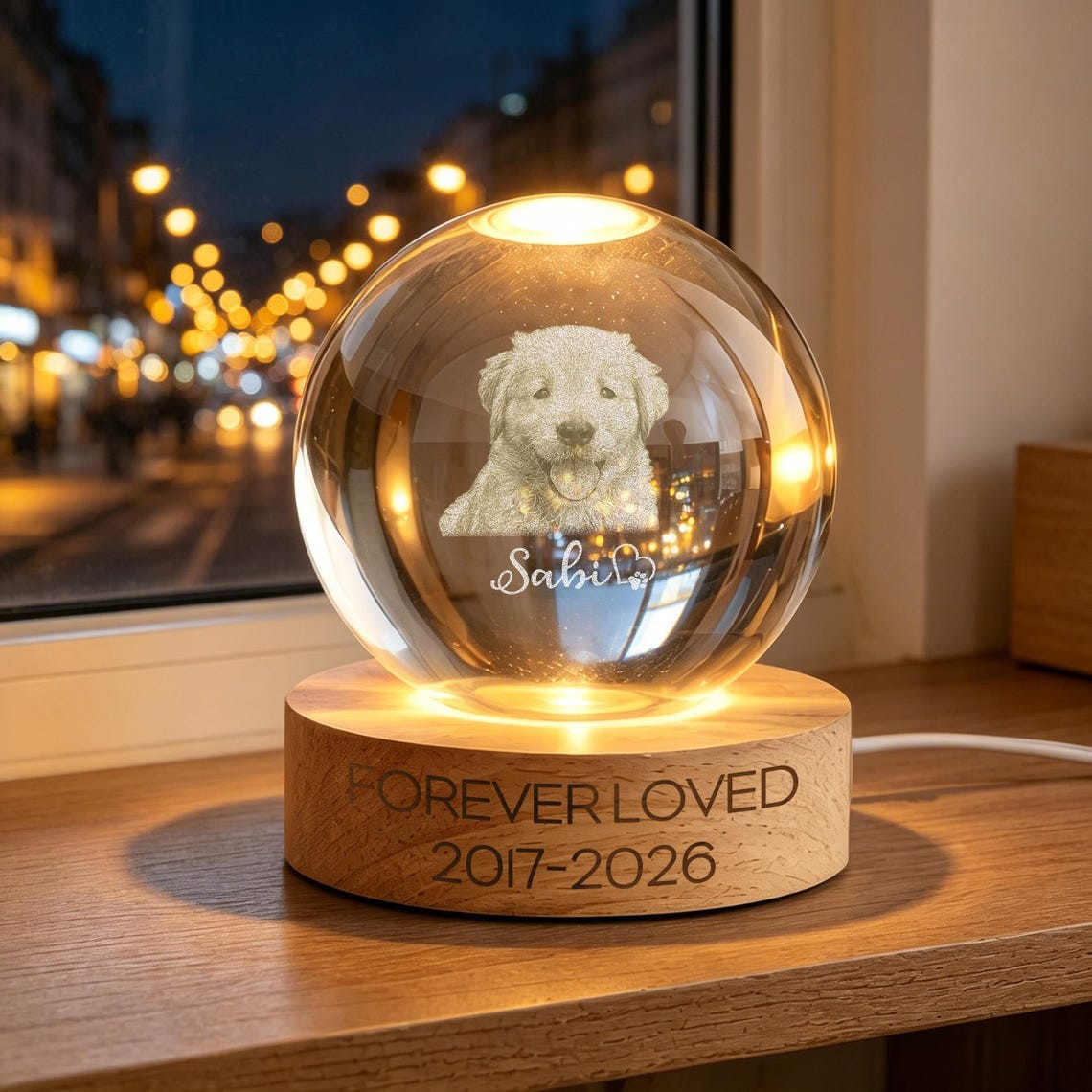 Custom Pet Memorial Crystal Ball Light Dog Photo Engraved Night Lamp Gift