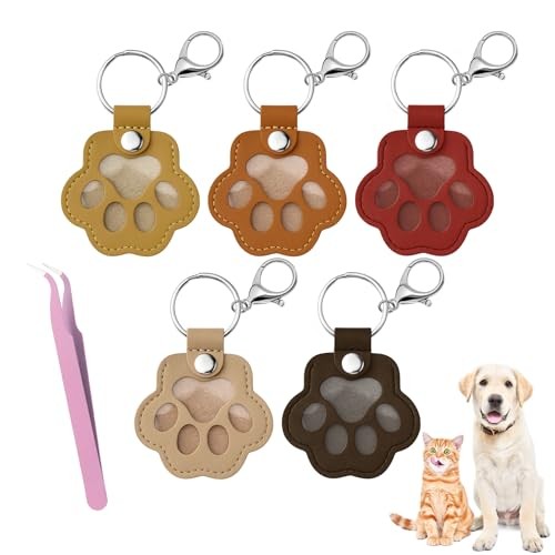 5PCS Pet Fur Storage Keychain, Dog Cat Hair Keepsake Key Ring, Paw Shaped