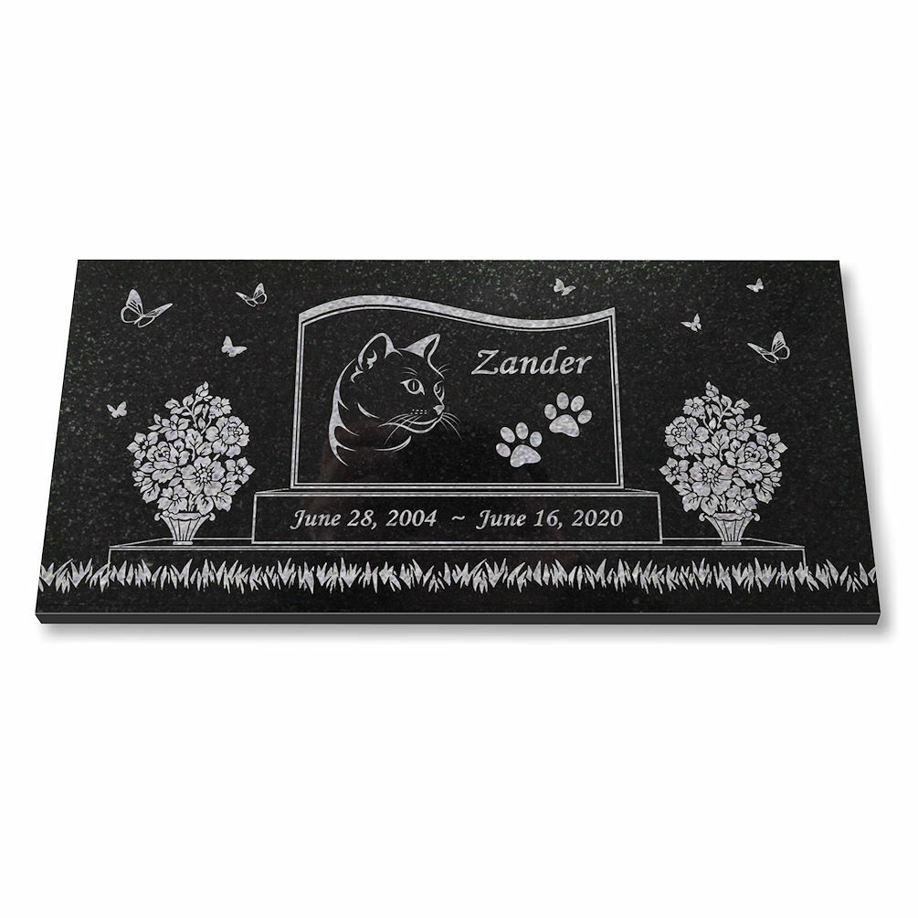 Personalized Cat Memorial – Granite Stone Pet Grave Marker – 6×12 – Zander