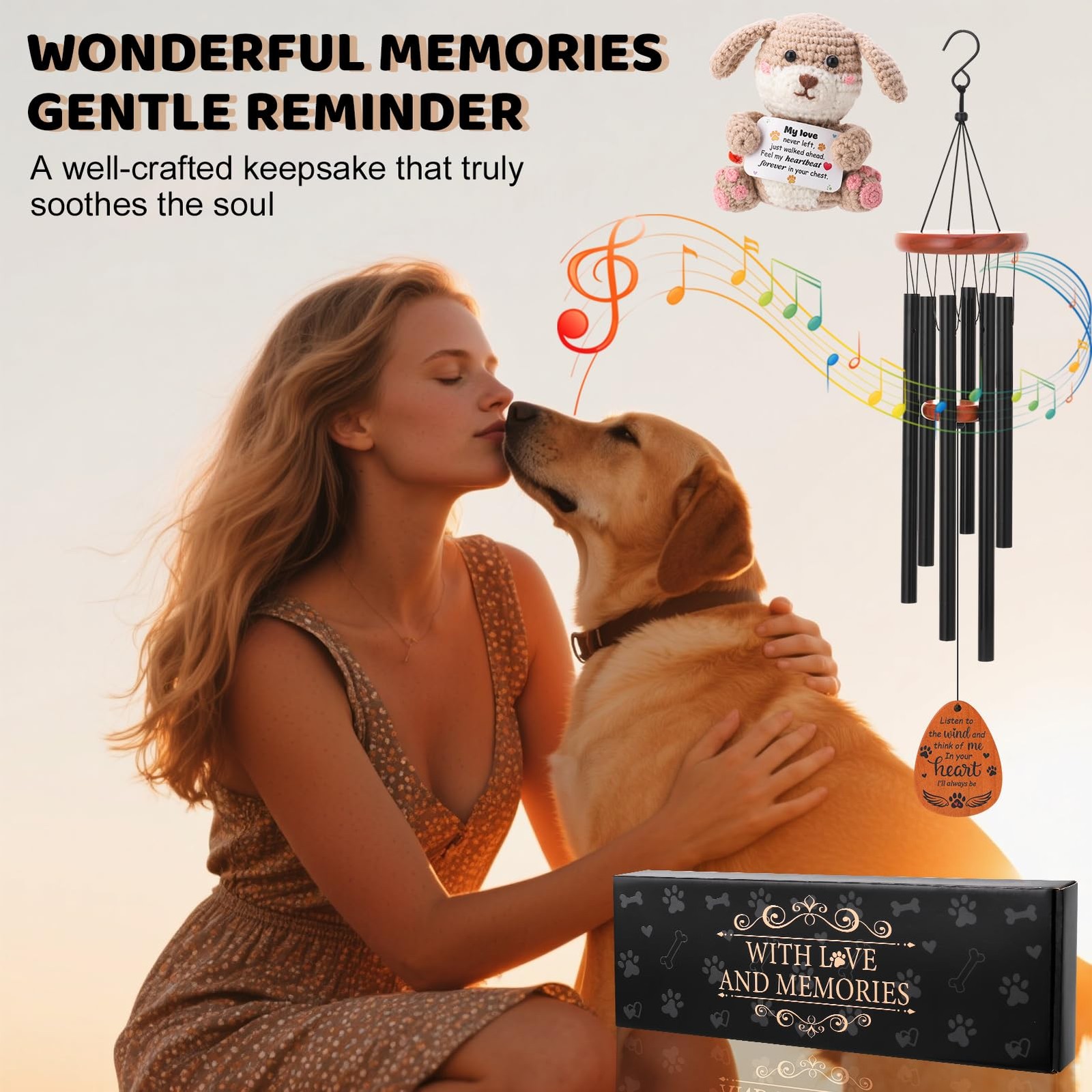 Dog Memorial Gifts 26″ Pet Memorial Wind Chime with Crochet Doll Loss of Dog …