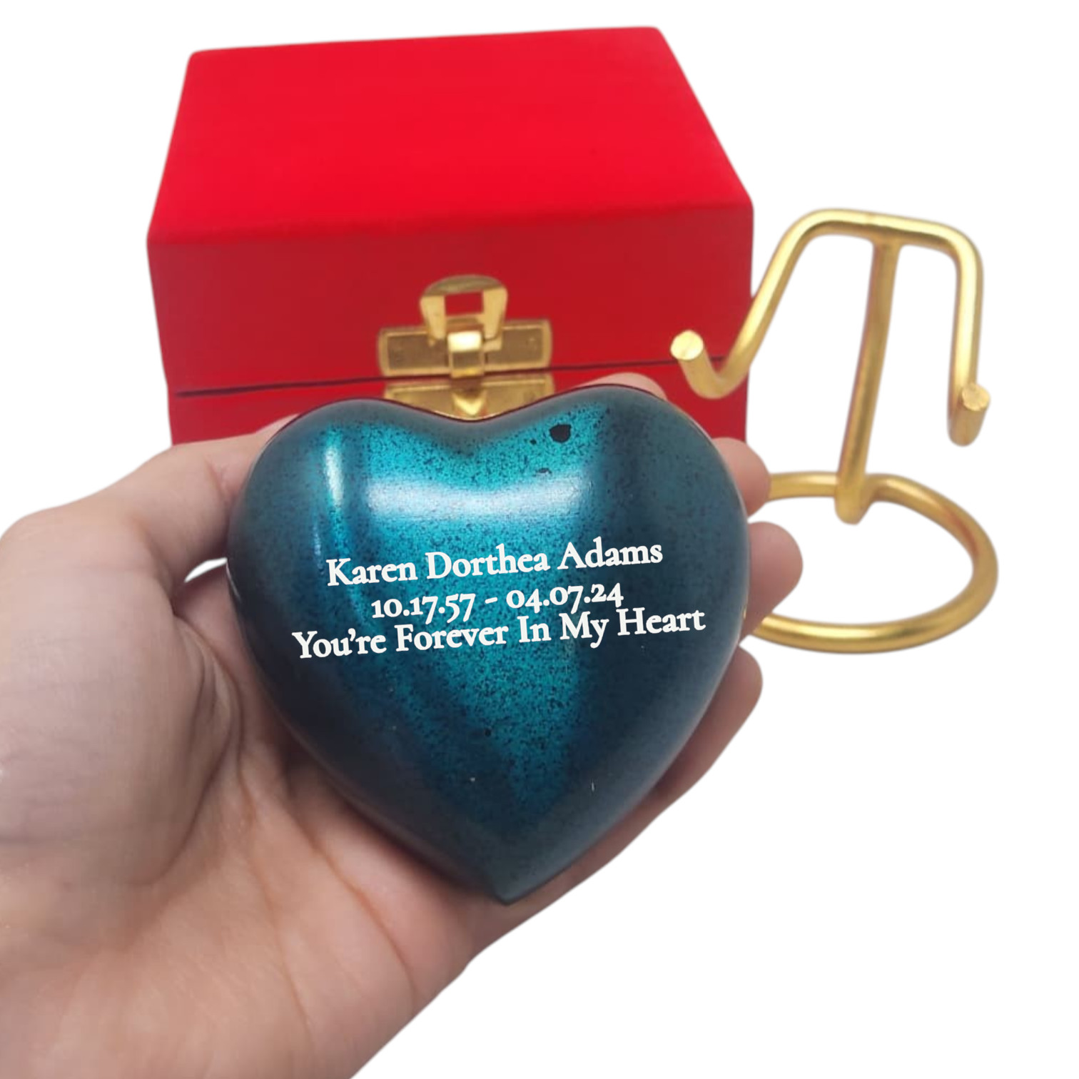 Personalized Mini Heart Cremation Urn for Ashes with Stand Velvet Box