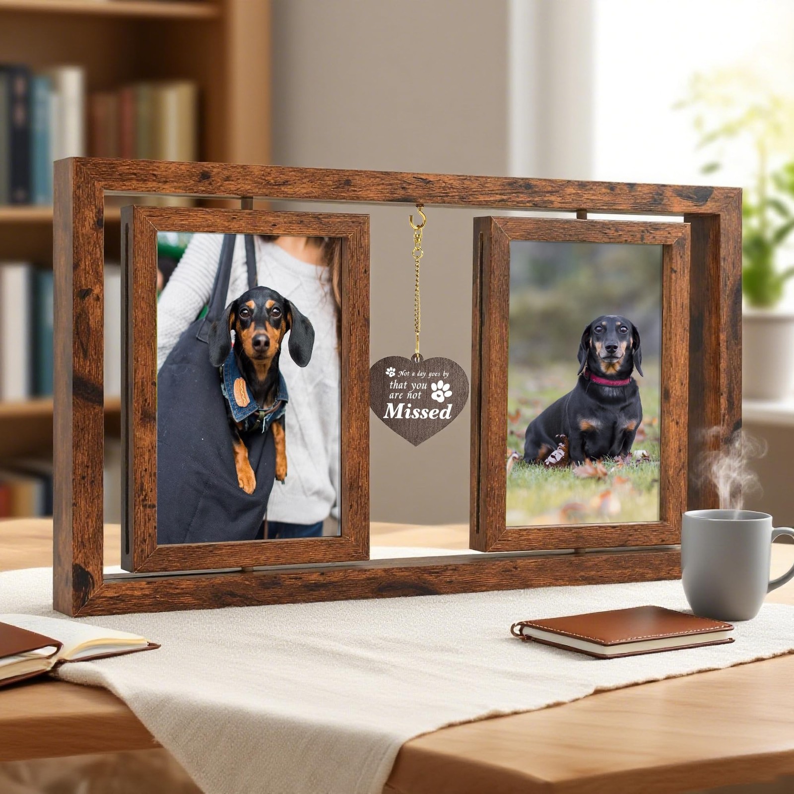 ATOBART Pet Memorial Gifts for Loss of Dog or Cat, Twin Rotating Wooden Pictu…