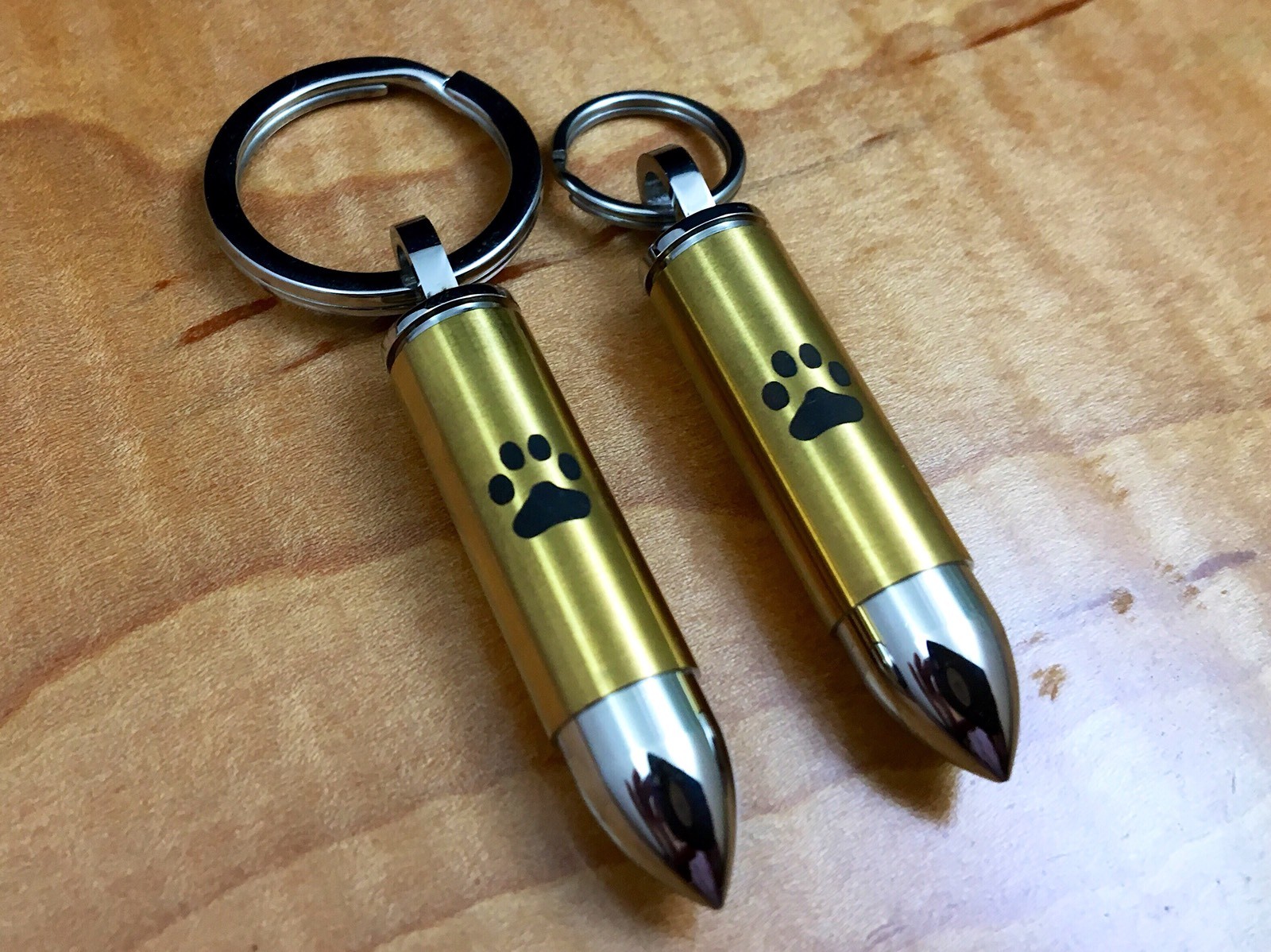 Mens Golden Bullet Cremation Pendant Urn Keychain 1″ Key Ring for Ashes Pet Dog